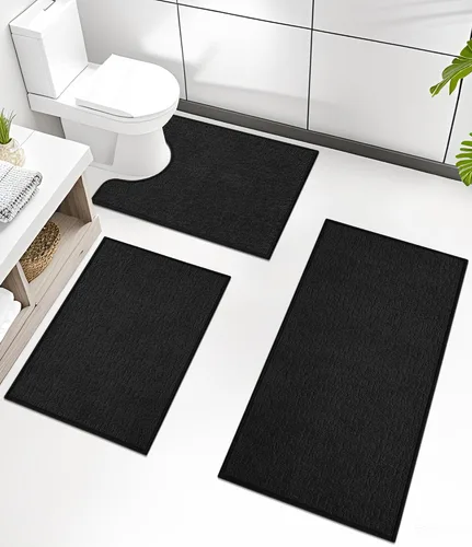 Vista 57 de Chakme Juego de 2 alfombras de baño ultrafinas, absorbentes, antideslizantes, lavables a máquina, color negro, 17 x 24 pulgadas / 17 x 30 pulgadas