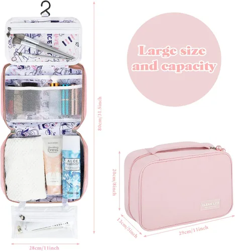 Vista 3 de Neceser de viaje colgante para hombres y mujeres, organizador de viaje de gran capacidad para artículos de tocador y cosméticos de tamaño completo