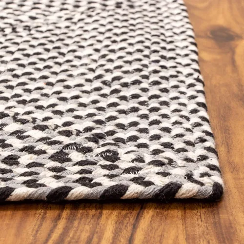 Vista 2 de Super Area Rugs - Alfombra trenzada de algodón de tres colores para granja, estilo búfalo a cuadros, negro, blanco, gris, 2 x 3 pies, rectangular