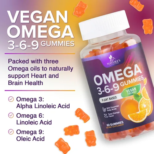 Vista 7 de Gomitas Omega 3 6 9 – Suplemento vegano Omega 3 Gomitas – Aceite de ácidos grasos esenciales 369 Complejo de apoyo cardíaco y apoyo cerebral