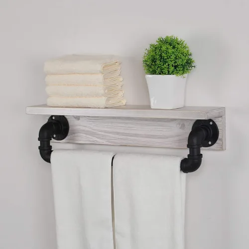 Vista 3 de MBQQ Estante de tubo industrial, estante de pared rústico con toallero, toalleros de granja de 20 pulgadas para baño, estantes flotantes montados