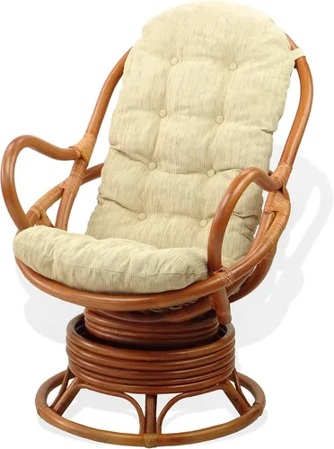 Vista 7 de Java - Silla giratoria de mimbre de ratán natural con cojín marrón oscuro, coñac