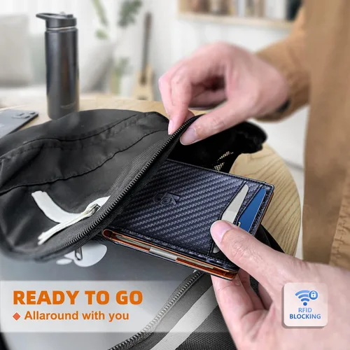 Vista 6 de KEMISANT Billetera para hombre para Airtag o uso estándar, cartera delgada con bolsillo frontal con 11 tarjetas con bloqueo RFID, sin agujeros