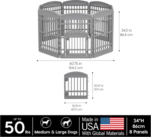 Vista 11 de [Usado] IRIS USA Corralito para perros de 8 paneles, recinto para mascotas, gris Negro