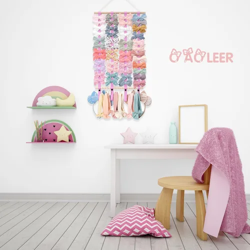 Vista 4 de OAOLEER Organizador de lazo para el pelo para niñas, pinzas para el pelo, diadema, organizador de almacenamiento para colgar en la pared, decoración