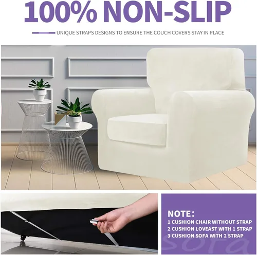 Vista 5 de ZNSAYOTX Fundas elásticas para silla de terciopelo de lujo con brazo, 2 piezas, para sala de estar, funda gruesa y suave, antideslizante, protector