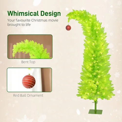 Vista 4 de HOMCOM Árbol de Navidad caprichoso de 5 pies con bola roja preiluminada Verde