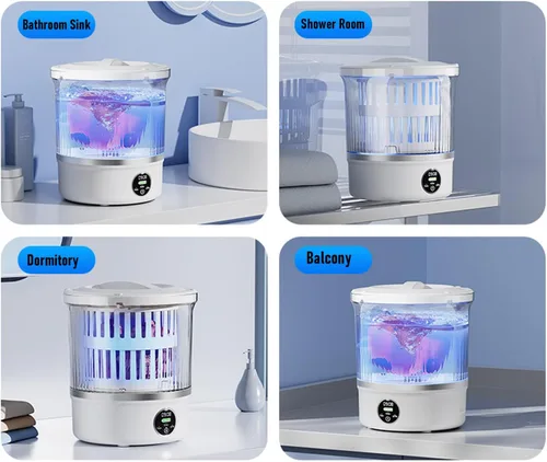 Vista 3 de Lavadora portátil, mini lavadora de ropa interior de 3L con LED para ropa de bebé, calcetines, lavadora compacta para apartamentos, dormitorios