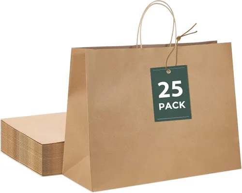 Vista 12 de GSSUSA Bolsas de papel negras de 8 x 4.25 x 10.5 pulgadas, 20 unidades, bolsa de papel de regalo con asas a granel, regalo de graduación, papel