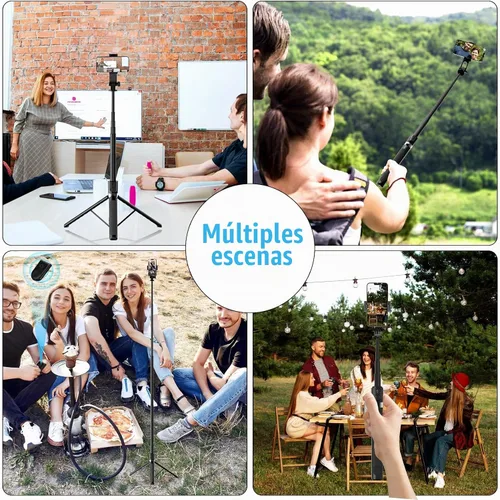 Vista 6 de Trípode extensible para teléfono de 71 pulgadas y palo selfie con control remoto inalámbrico, soporte giratorio de 360°, soporte de trípode portátil