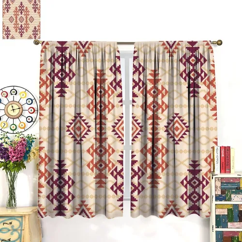 Vista 225 de Cortinas con patrón geométrico tribal, estilo suroeste, azteca, rústico, occidental, nativo americano, opacas, con bolsillo para barra, decoración