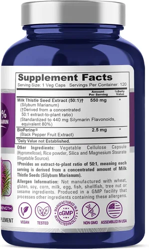 Vista 2 de NusaPure Cápsulas de cardo mariano, 550 mg, 120 cápsulas vegetales (sin OMG, veganas)