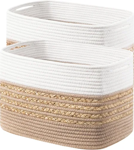 Vista 14 de UBBCARE Paquete de 1 canasta para organizar, cestas de almacenamiento tejidas para juguetes y toallas, cesta rectangular de cuerda de algodón