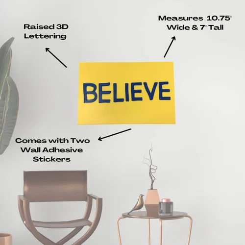 Vista 3 de Letrero de letras Believe para pared o vestuario para fanáticos de los deportes, 11 pulgadas de ancho x 7 pulgadas de alto, para decorar la pared