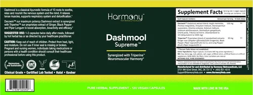 Vista 2 de Dashmool Supreme - Armonía neuromuscular - Suplemento Harmony Nutraceuticals para apoyar la respiración y la desintoxicación