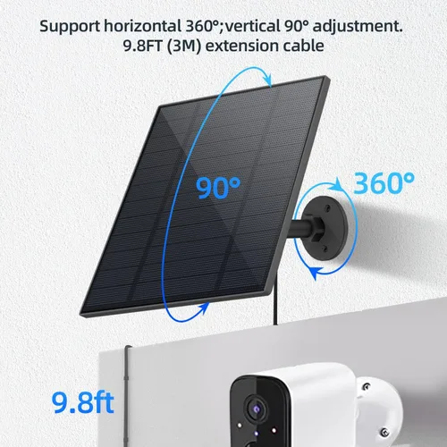 Vista 7 de Panel solar de 5 W para cámara de seguridad, panel solar con puerto micro USB y USB-C para cámara de batería recargable de 5 V CC al aire libre