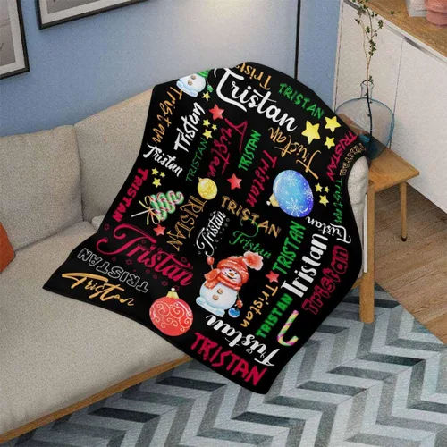 Vista 3 de InterestPrint Manta de bebé personalizada con nombre, lindo muñeco de nieve negro, manta personalizada con nombre para niños, niñas, niños, manta