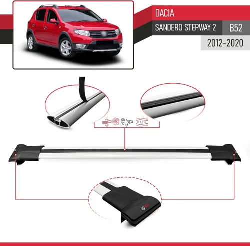 Vista 4 de Compatible con Dacia Sandero STEPWAY 2012-2020 Barra transversal para techo de coche, modelo gris