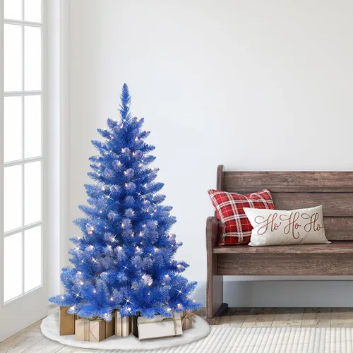 Vista 2 de Puleo International Árbol de Navidad artificial azul de moda preiluminado, verde