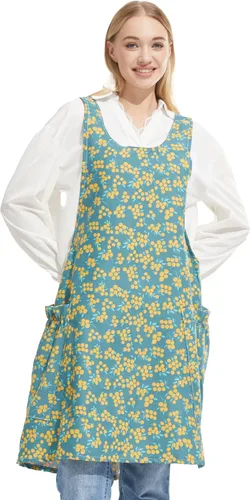 Vista 34 de Delantales ajustables con espalda cruzada para mujer con bolsillos de algodón y lino para cocinar y hornear