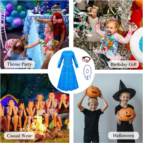 Vista 7 de ROSEZUZU Vestido de disfraz de Sirenita con accesorios para niñas de 4 a 10 años