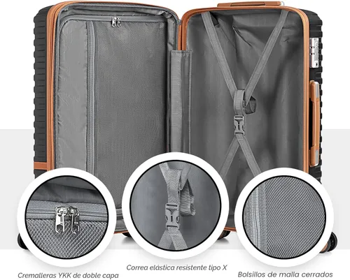 Vista 6 de Juego de maletas Joyway de 3 piezas, juego de maletas extensibles de cabina con rueda giratoria, juego de maletas de carcasa dura con candado TSA