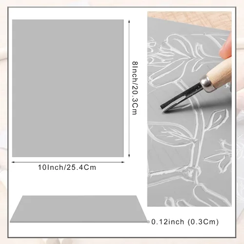 Vista 2 de Paquete de 4 bloques de linóleo para grabado, hojas de goma de 8 x 10 pulgadas Goma suave, fácil de tallar, para sellos, tarjetas, impresiones