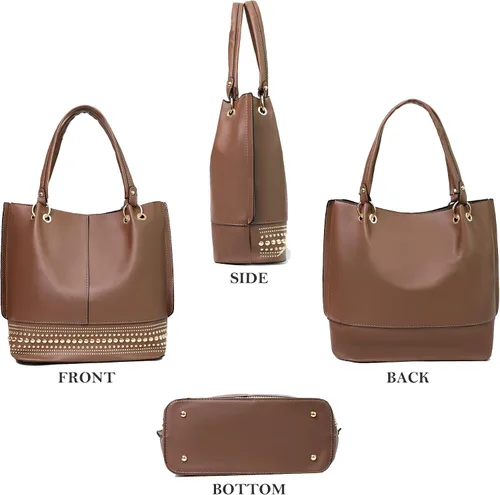 Vista 7 de HimmLig Juego de bolsas de mano para mujer, bolso grande y bolso de mano de cuero vegano, bolsa de hombro, bolsa cruzada, juego de 3 piezas
