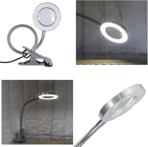 Vista 6 de ZJchao Lámpara de aumento de luz fría 2.5X, luz LED USB de belleza con clip de tubo de metal brazo oscilante para manicura de cejas y extensión