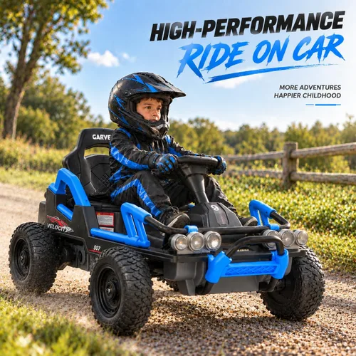 Vista 7 de 12V Electric Go Kart for Kids, Ride On Buggy Car with Metal Frame Ages 3-6 Blue