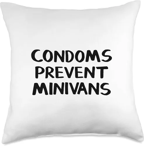 Vista 4 de Condoms Prevent Minivans Throw Pillow, 16x16, Multicolor
