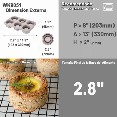 Vista 2 de CHEFMADE Molde para Brownie y Muffin, Molde de 6 Cavidades Antiadherente para Tartas y Cupcakes, para Hornear en Horno (Oro Champán)