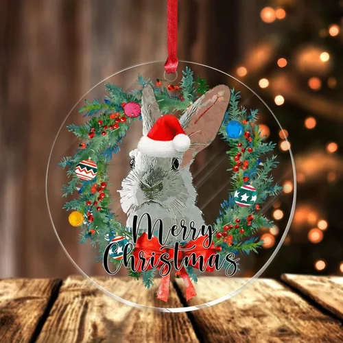 Vista 9 de Adorno acrílico circular de 3 pulgadas para decoración de árbol de Navidad, corona de feliz Navidad, conejo de animal, colgante de acrílico