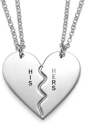 Vista 2 de MYKA - Collar de corazón roto grabado personalizado - Joyería personalizada para parejas, mejores amigas, ella, él, madre, padre, mujeres, hombres