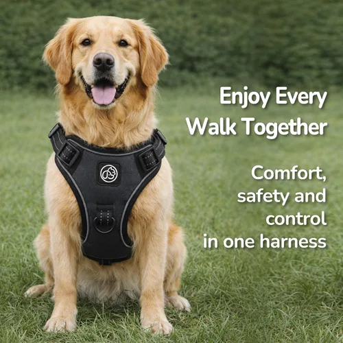 Vista 9 de EVERKING Arnés de chaleco sin tirones con asa, arnés ajustable impermeable con 4 hebillas, clip reflectante frontal y trasero para perros pequeños
