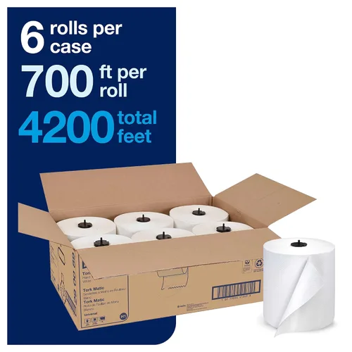 Vista 6 de Tork Mini rollo de papel de baño jumbo (12 rollos) y rollo de toalla de mano de papel Tork Matic (6 rollos)
