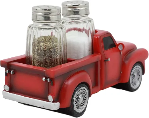 Vista 6 de Ebros - Figura clásica de camioneta roja a la antigua usanza, para cocteleras de cristal y salero, decoración de cocina, estatua (S&P Shakers)