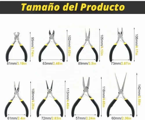 Vista 2 de Juego de 8 alicates para joyería, kit de herramientas profesionales para hacer joyas, alicates diagonales, alicates de corte final, alicates