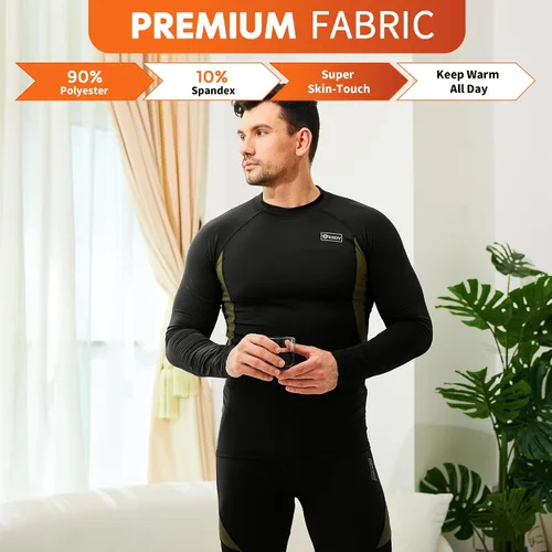 Vista 7 de CL convallaria Conjunto de ropa interior térmica para hombre con bragueta, capa base larga para invierno, equipo de caza, parte superior e inferior