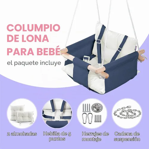 Vista 3 de CaTeam - Columpio de lona para bebé, silla colgante de madera con cinturón de seguridad, silla de columpio para bebé duradera, columpio