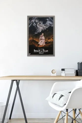 Vista 6 de Trends International Attack on Titan: Season 4 - Póster de pared Key Visual 1, 14.725 x 22.375 pulgadas, versión enmarcada de madera de granero