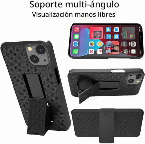 Vista 4 de Ailiber - Funda con clip para cinturón para iPhone 13/14, protector de pantalla, color negro Swivel Stand Holder, Slim Shell Slide Pouch Full Body