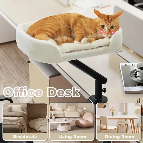 Vista 8 de PAWZ Road Cama de escritorio para gatos de interior, cama para gatos para escritorio soporta hasta 50 libras, rotación de 360° y ajustable Beige