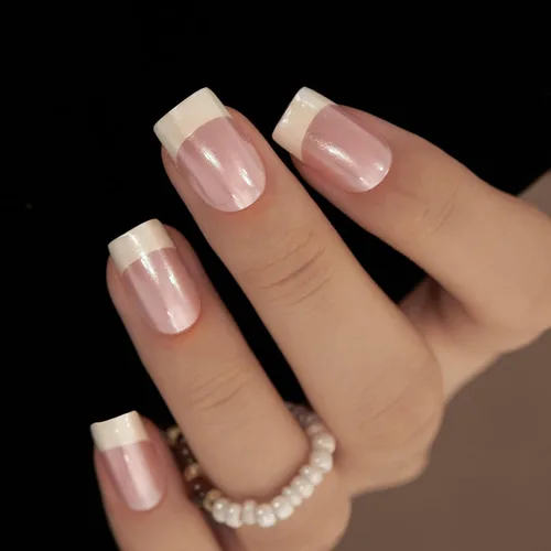 Vista 37 de CurvLife - Uñas postizas cuadradas cortas a presión, color blanco brillante Cuadrado Gradiente Blanco