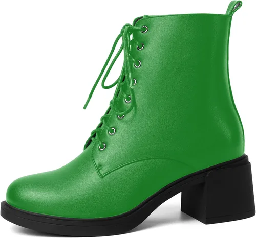 Vista 58 de ROSERWISH Botas altas de tacón bajo y grueso para mujer, con cordones, cómodas, modernas, con puntera redonda, de 2.5 pulgadas