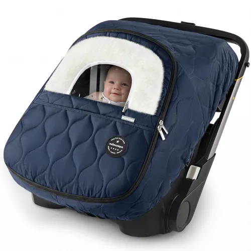Vista 10 de Funda de asiento de automóvil para bebé, impermeable, resistente al viento, forro polar cálido transpirable con cremallera completa para asiento