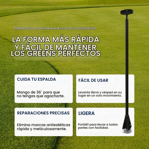 Vista 2 de Standard Golf Company Greenskeeper - Herramienta de reparación de marcas de pelotas – Restaura sin esfuerzo las divisiones en el verde con mango
