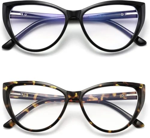 Vista 9 de TEAPLMTT Paquete de 2 lentes de bloqueo de luz azul de ojo de gato para mujer, marco TR90 de moda, antirayos azules, lentes de computadora