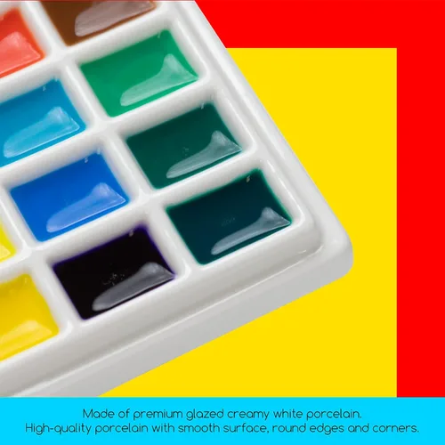 Vista 3 de MEEDEN Paleta de acuarela de cerámica con tapa, bandeja de mezcla de porcelana blanca de 12 pocillos, paleta de pintura para artista con tapa