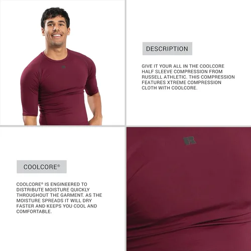 Vista 5 de Russell Athletic Camiseta de compresión estándar Coolcore de media manga para hombre